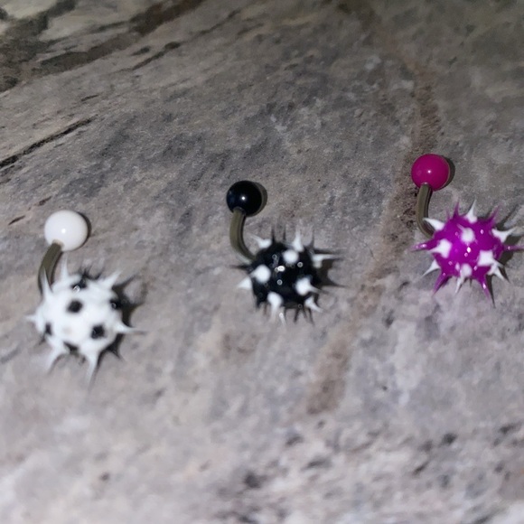 3 Belly Button Ring Set Purple White Black - Picture 2 of 3